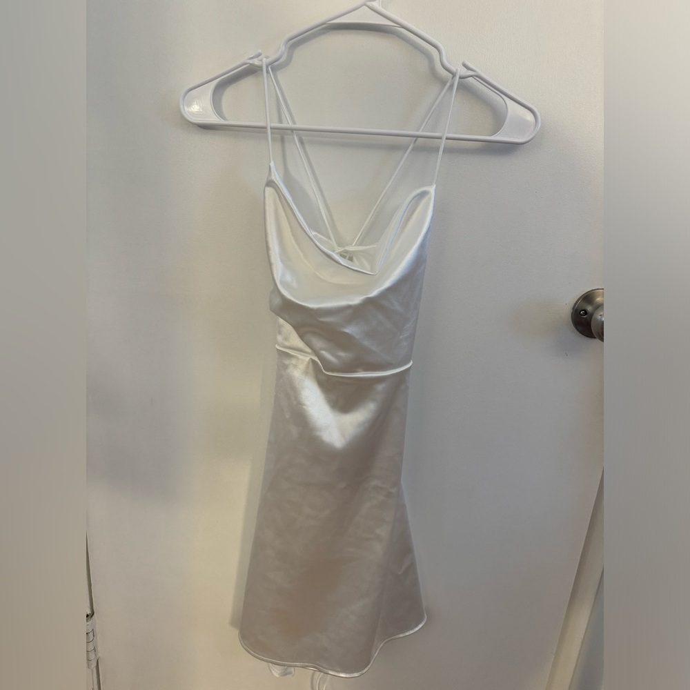 White satin dress size small with lace up back
